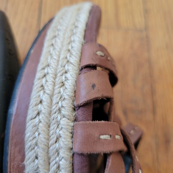 UGG‎ 11 Brown Leather Espadrille Wedge Sandals Open Toe 1000479 ADDYSON - Picture 5 of 9